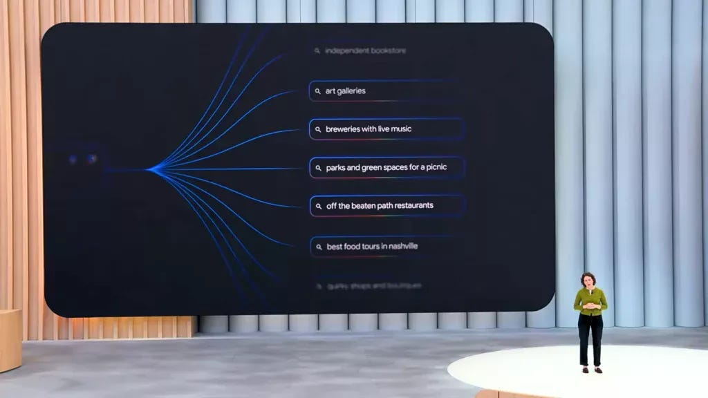 The query fan out shown on screen during Google I/O 2025.