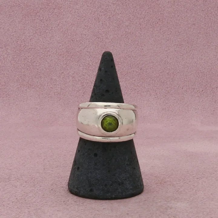 Sterling Silver Vintage Green Peridot Beveled Cigar Band Ring Size 7.5 - image 1 of 3 Sterling Silver Vintage Green Peridot Beveled Cigar Band Ring Size 7.5 - image 1 of 3