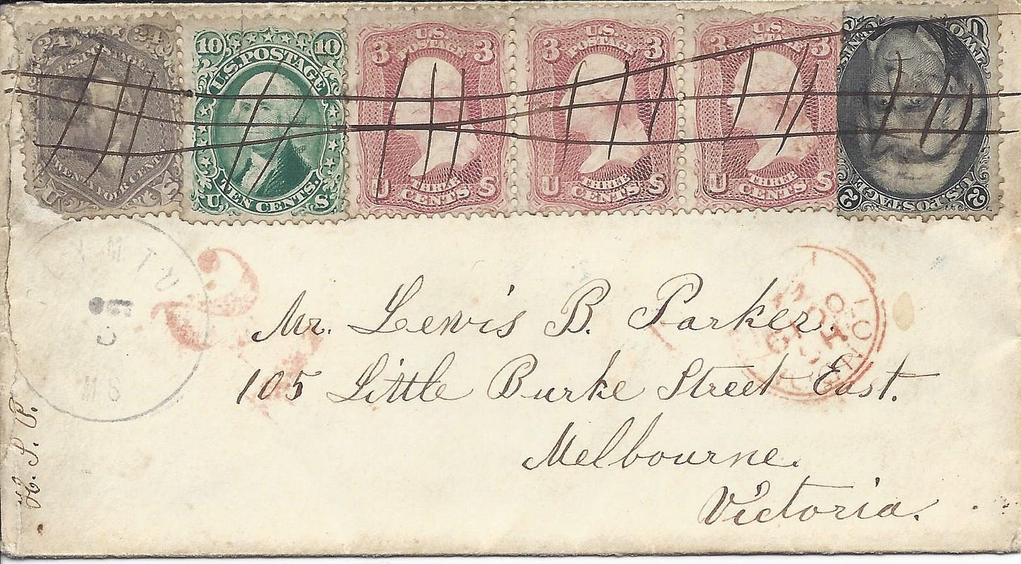 1864 letter from the US to Australia 1864 letter from the US to Australia