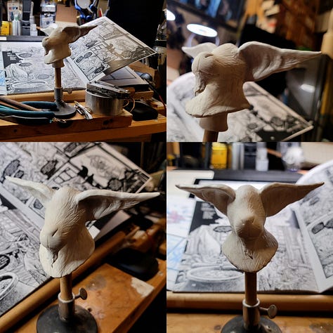 A photo set of WIP for a modeling bust of a fantasy fay, goat soldier character I have to draw a lot. Made to make doing that much easier and quicker.