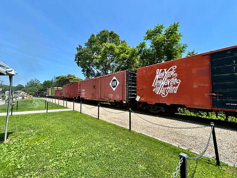 train, fence, sky, grass