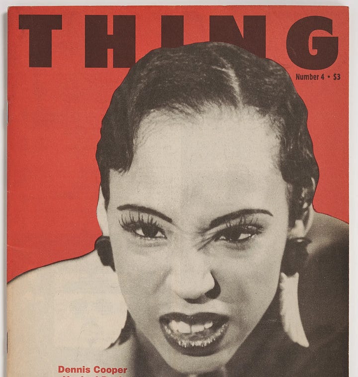 THING, no. 4 (Spring 1991), published by Robert Ford in Chicago, 1989–93; VILE, vol. 1, no. 2 / vol. 2, no. 1—“International Double Issue” (Banana Productions, San Francisco, Summer 1976), edited by Anna Banana and Bill Gaglione. Each cover tells the reader where to go next. THING sets the house singer Ultra Naté beside the poet Essex Hemphill, making visible a Black queer cultural field that a genre label alone would miss. VILE’s joke works only if you know its route: the title parodies General Idea’s FILE Megazine, which parodied LIFE.