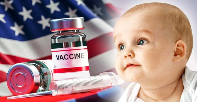 vaccine bottle and baby