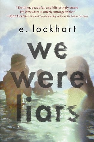 We Were Liars by E. Lockhart book cover of four teens standind in the ocean.
