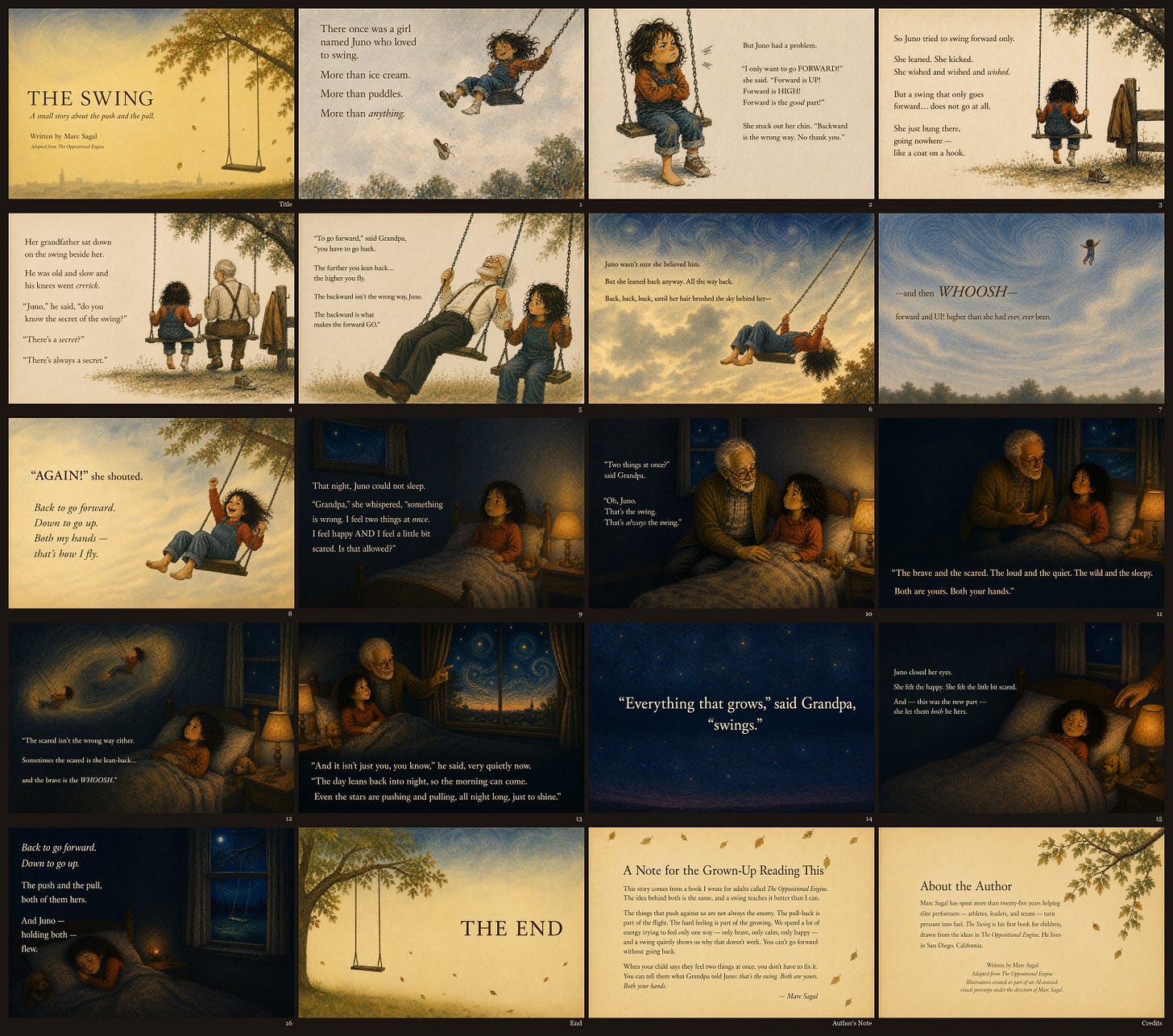 Contact sheet: all twenty pages of The Swing shown in a grid.
