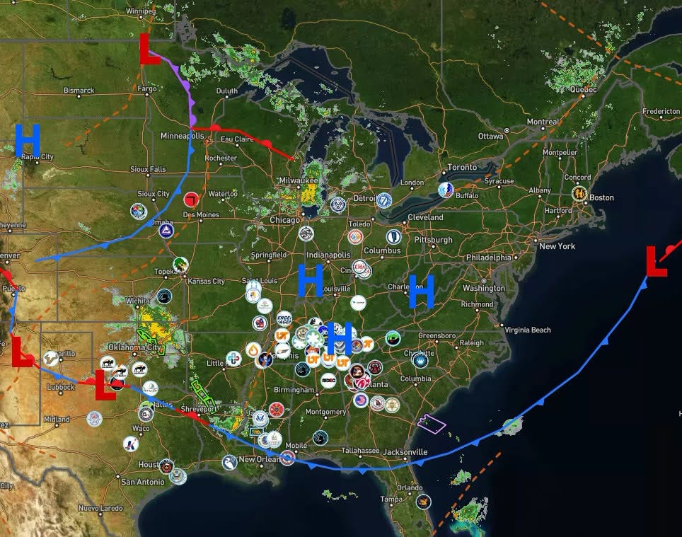 May be an image of map and text that says 'Bismarck Fargo H Mi Minneapolis Eau Clair SlouxF alls Sioux City Mon Montreal Ottawa Waterloo "Milwaukee Fredericton Des sMoines oines Toronto Montpelier Detro Chicago yracuse Buftalo Concord Toledo Albany Cleveland Boston Kansas City Hartford Pittsbur Colum bus Indianapolis H uisville P Philadelph NewYork New ork Oklaha 税. Charl H Washington Richmone Lubbeck L reensboro Raleigh Midland aBeac Birmin mingham anta Hous Mobile San SanAntonio NewOrleano New Tallahassee Jacksonville NuevoLaredo Orlando ampa-' May be an image of map and text that says 'Bismarck Fargo H Mi Minneapolis Eau Clair SlouxF alls Sioux City Mon Montreal Ottawa Waterloo "Milwaukee Fredericton Des sMoines oines Toronto Montpelier Detro Chicago yracuse Buftalo Concord Toledo Albany Cleveland Boston Kansas City Hartford Pittsbur Colum bus Indianapolis H uisville P Philadelph NewYork New ork Oklaha 税. Charl H Washington Richmone Lubbeck L reensboro Raleigh Midland aBeac Birmin mingham anta Hous Mobile San SanAntonio NewOrleano New Tallahassee Jacksonville NuevoLaredo Orlando ampa-'