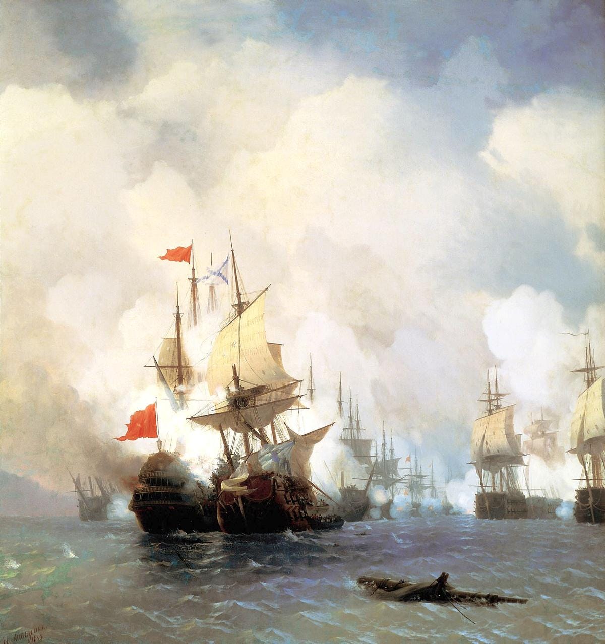 Though battles cost lives, art depicting them need not be repulsive or garish. “Battle of Chios,” 1848, by Ivan Aivazovsky. Aivazovsky National Art Gallery, Feodosia, Crimea. (Public Domain) Though battles cost lives, art depicting them need not be repulsive or garish. “Battle of Chios,” 1848, by Ivan Aivazovsky. Aivazovsky National Art Gallery, Feodosia, Crimea. (Public Domain)