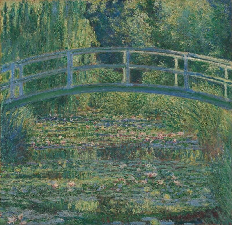 Monet painting of a Japanese footbridge over a lily pond Monet painting of a Japanese footbridge over a lily pond