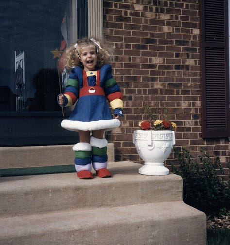 Old photographs of kids dressed in costumes for Halloween in the early 80's