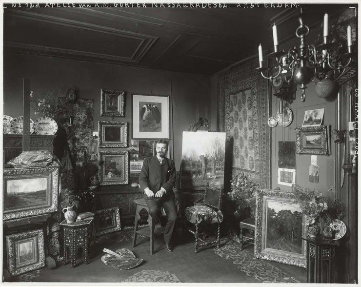 'De schilder A.M. Gorter in zijn atelier, Nassaukade 362, Amsterdam' 1903 - fotografie Löw (firma Herz) - (Herkomst coll. Rijksmuseum) 'De schilder A.M. Gorter in zijn atelier, Nassaukade 362, Amsterdam' 1903 - fotografie Löw (firma Herz) - (Herkomst coll. Rijksmuseum)