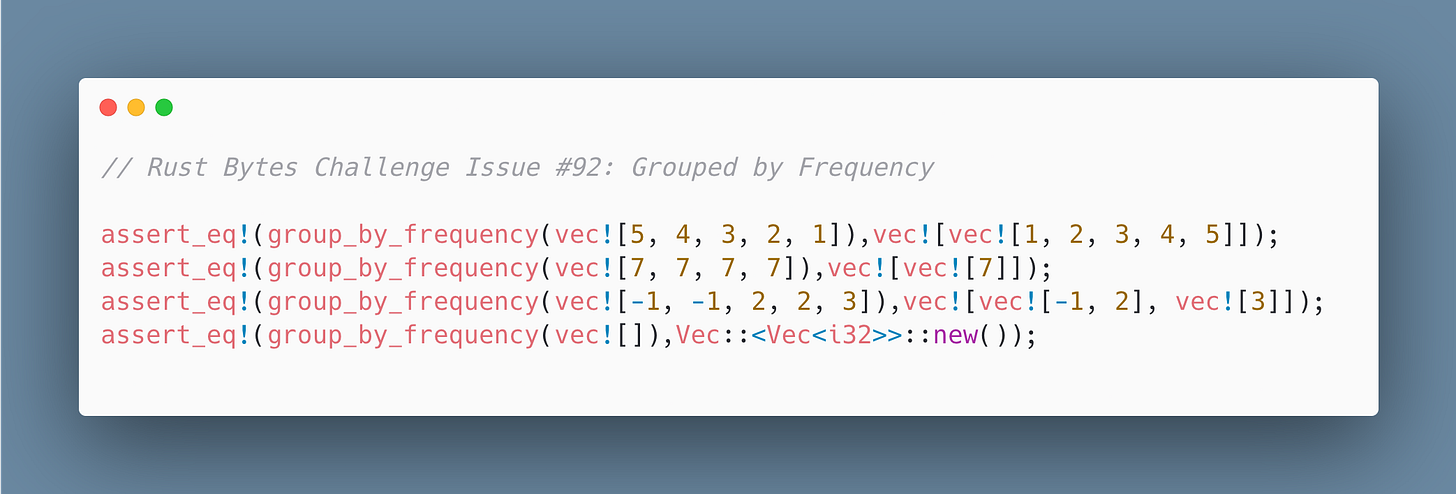 Image: Assert test for Rust Bytes Challenge Issue #92: Grouped by Frequency