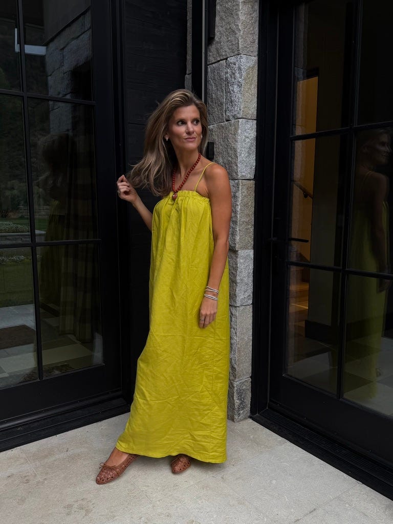 brighton butler wearing le bop dress and baublebar necklace