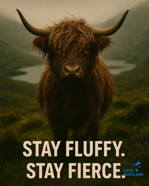 May be an image of text that says 'STAY FLUFFY. STAY FIERCE. SCOTLAND'
