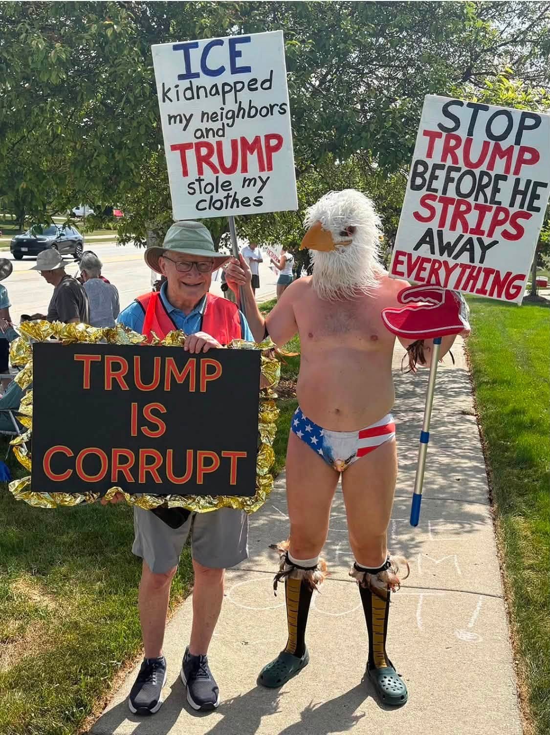 May be an image of text that says 'ICE kidnapped my neighbors TRUMP and stole my clothes TRUMP STOP BEFOREHE STRIPS AWAY EVERYTHING EVERY THING TRUMP IS CORRUPT' May be an image of text that says 'ICE kidnapped my neighbors TRUMP and stole my clothes TRUMP STOP BEFOREHE STRIPS AWAY EVERYTHING EVERY THING TRUMP IS CORRUPT'