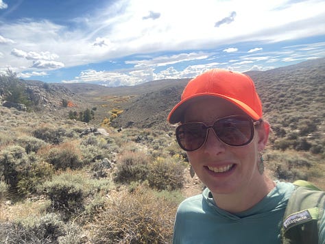 Images of the author, her dog, and her horse in three different Wyoming landscapes.