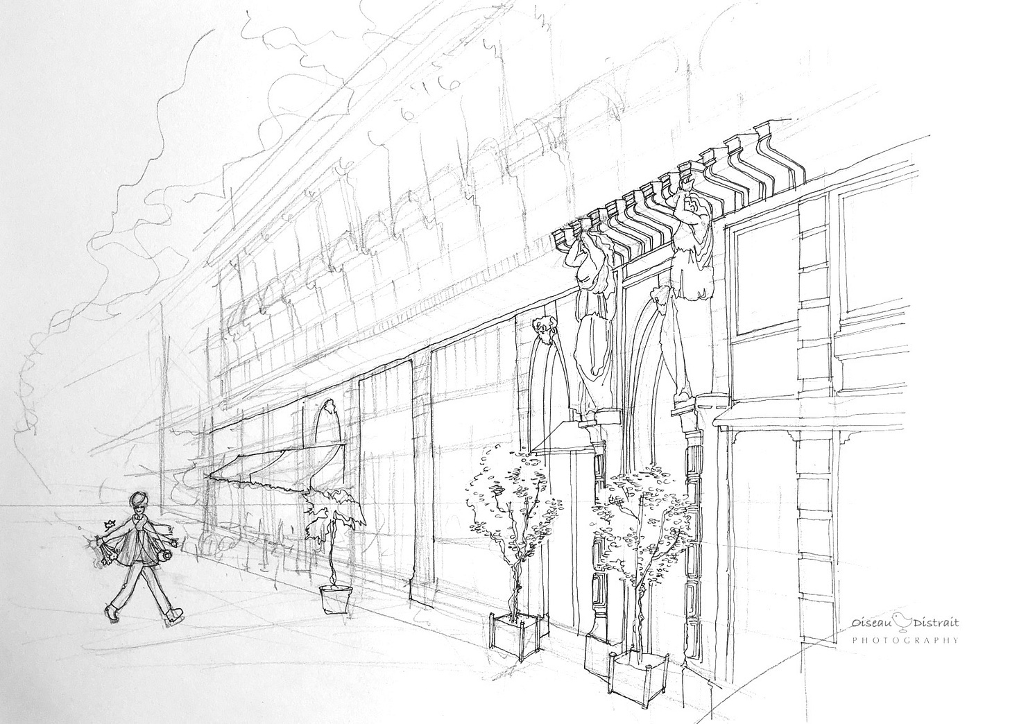 A line drawing sketch of the drawing. 
