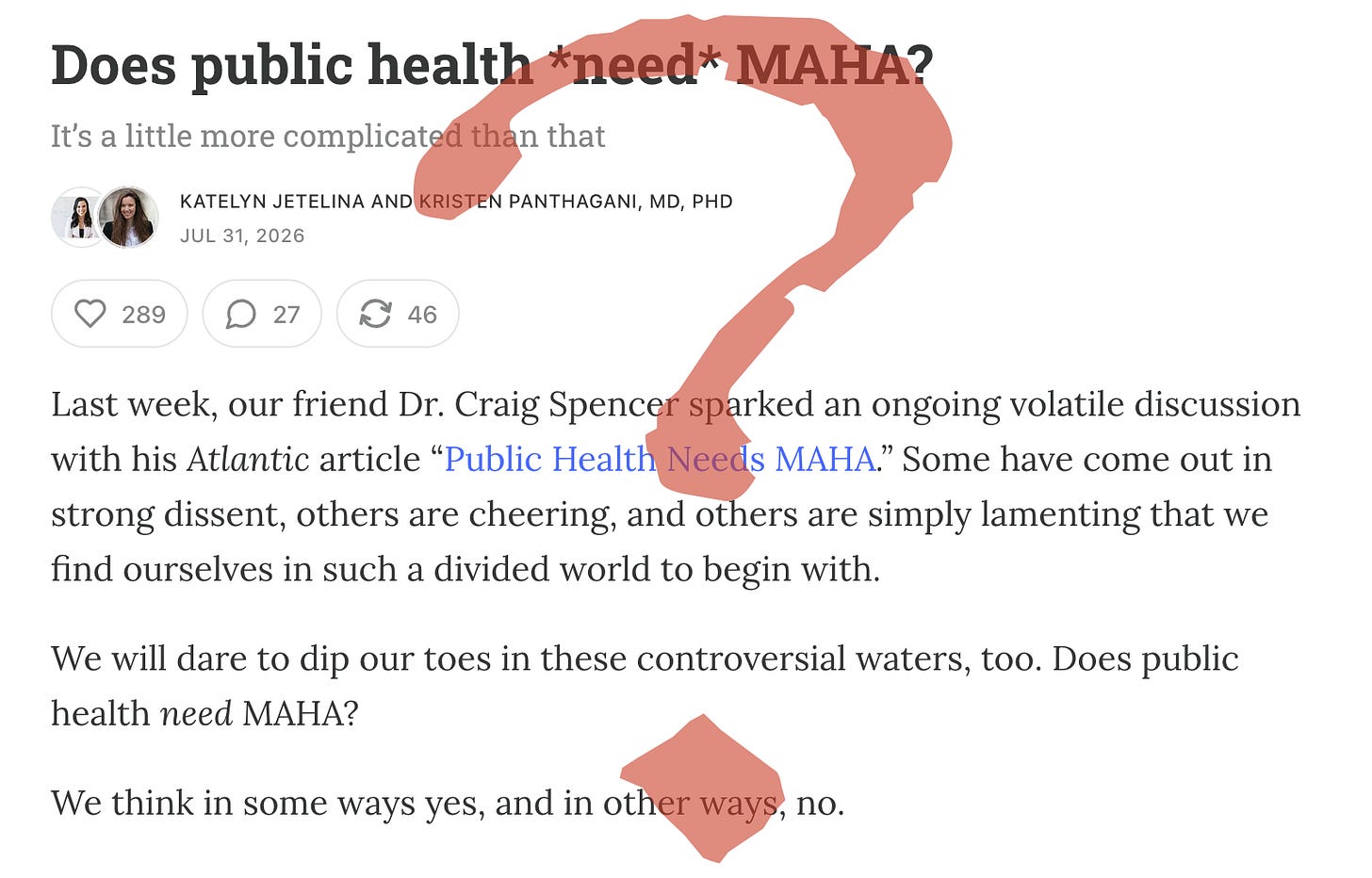 Why do MAHA sympathizers think that we need MAHA? Why do MAHA sympathizers think that we need MAHA?