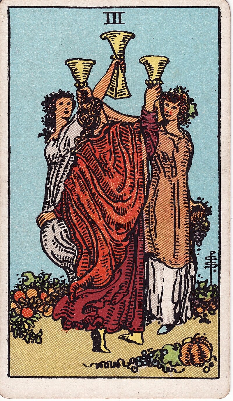 Three of Cups, RWS Tarot Card
