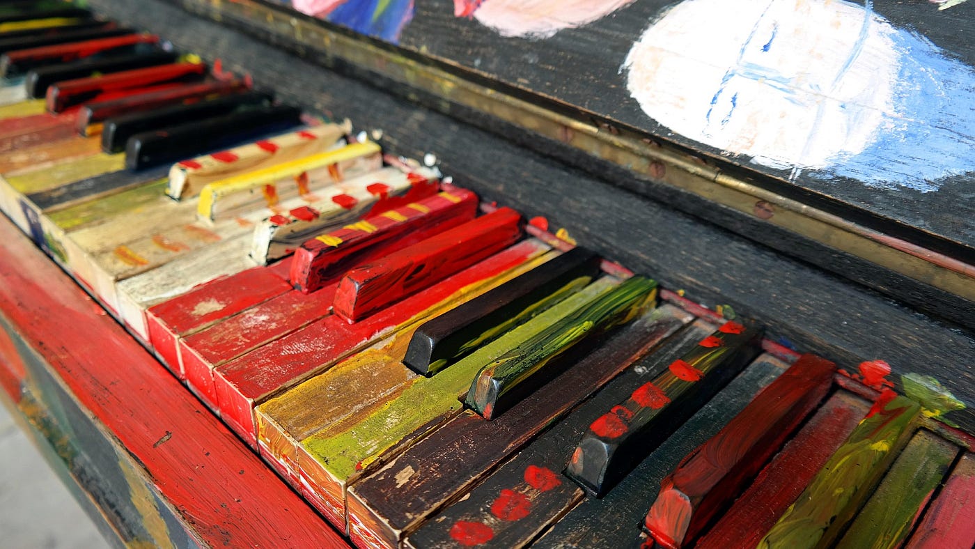 A piano keyboard with a paint job