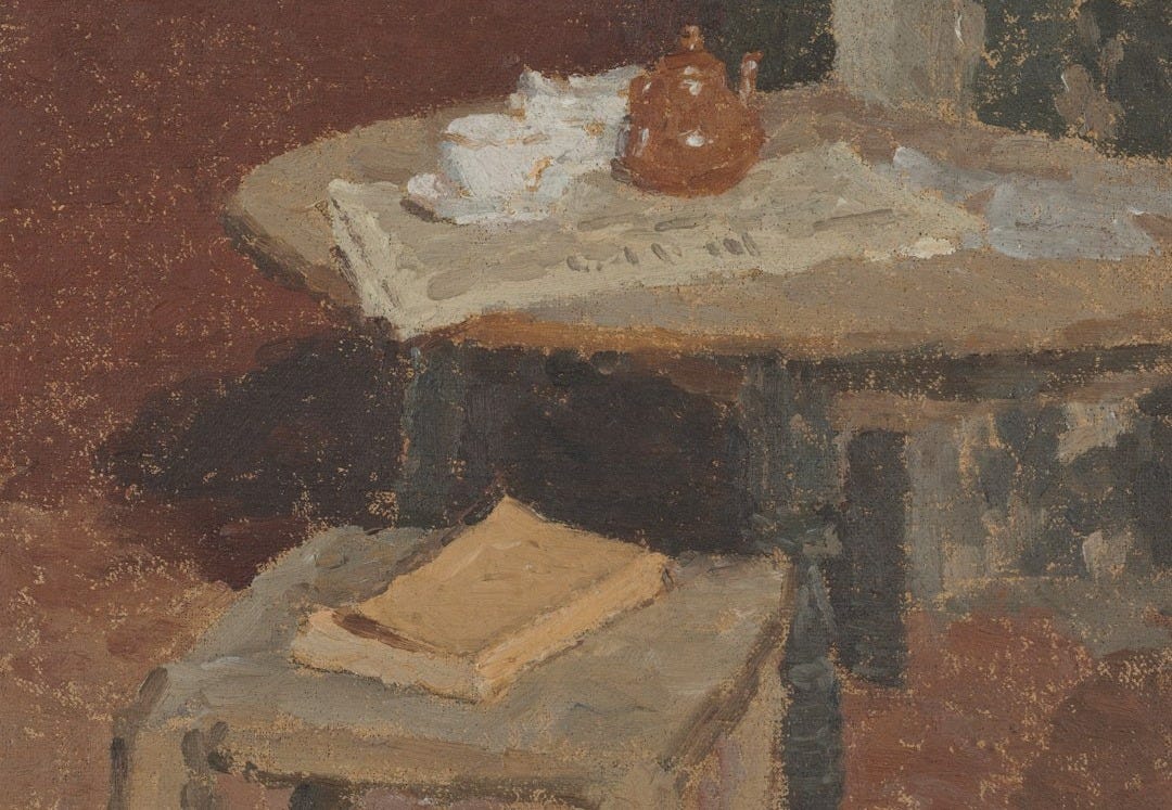 a painting of a table with a tea pot on it a painting of a table with a tea pot on it