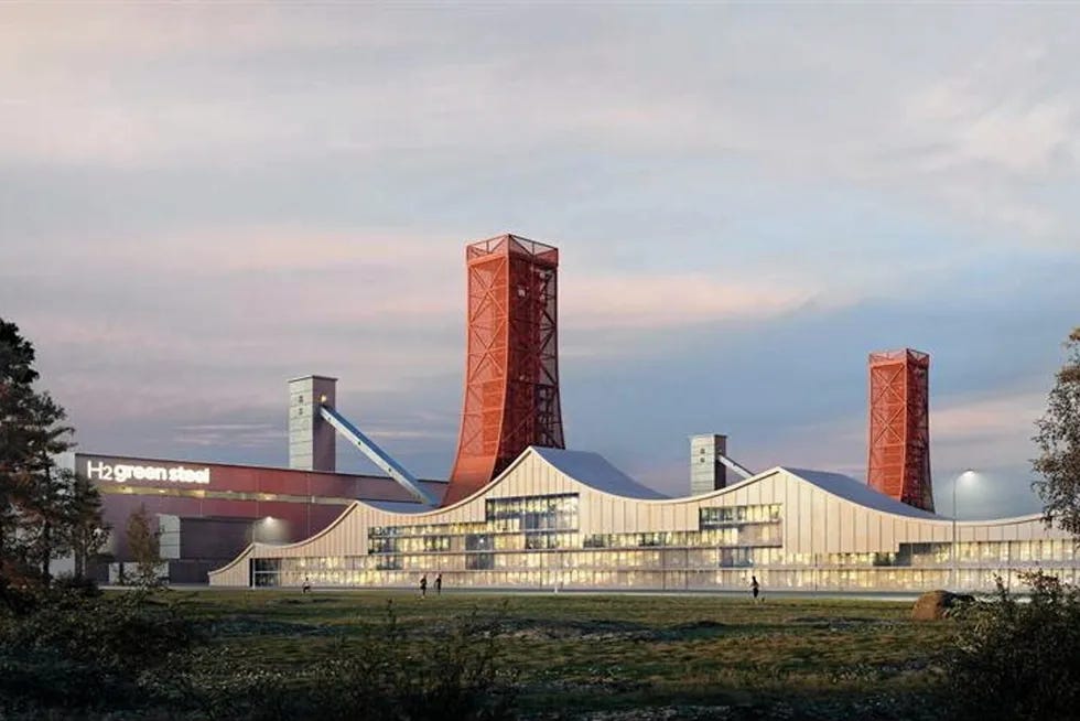 Projection of H2 Green Steel's mill in Boden, Sweden. Projection of H2 Green Steel's mill in Boden, Sweden.