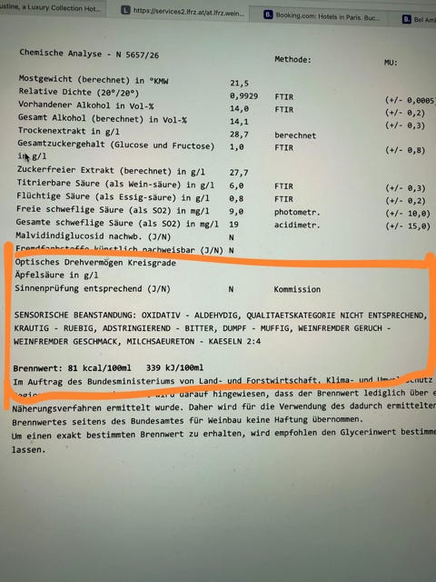 The rejection report for Velich's Lutzmannsburg Alte Reben 
