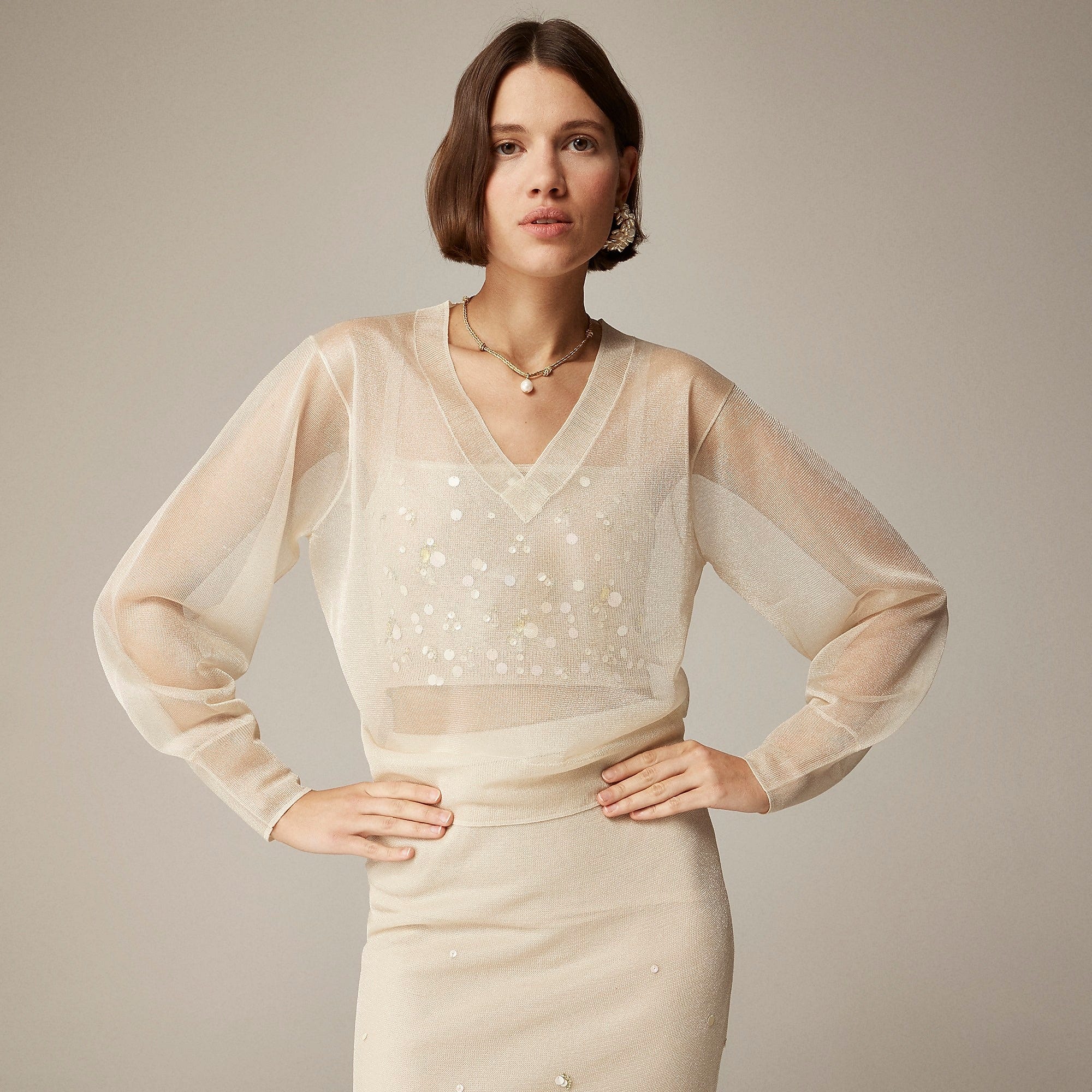 illusion long sleeve chantilly lace wedding dress Long Lace Off-White Mermaid Bridal Gown main image 1