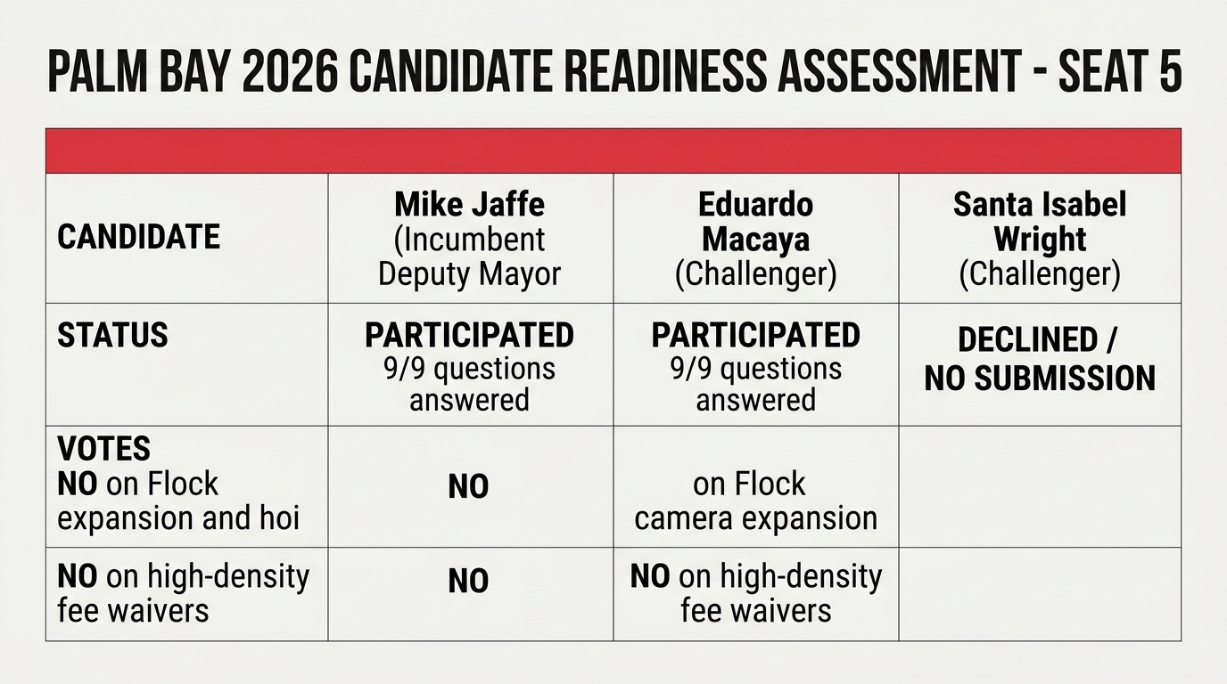 Palm Bay 2026 Candidate Readiness Assessment - Seat 5 Palm Bay 2026 Candidate Readiness Assessment - Seat 5