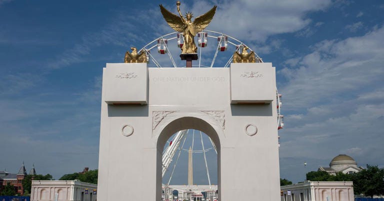 The scale replica of Donald Trump’s proposed “Independence Arch” on display at the Great American State Fair on June 26, 2026, in Washington, D.C. Andrew Leyden/Getty Images The scale replica of Donald Trump’s proposed “Independence Arch” on display at the Great American State Fair on June 26, 2026, in Washington, D.C. Andrew Leyden/Getty Images