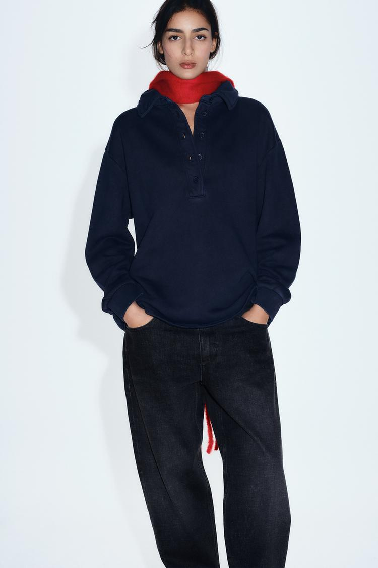Zara WASHED POLO COLLAR SWEATSHIRT - Navy blue - Image 1