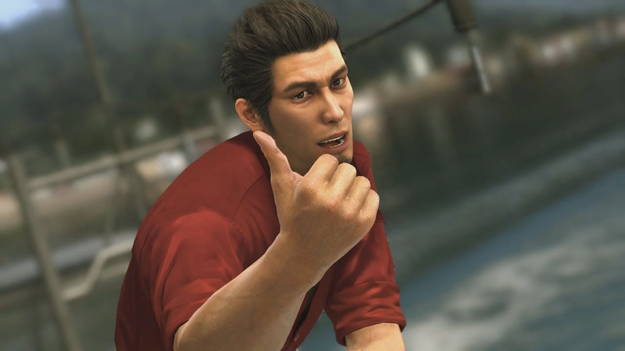 Kazuma Kiryu giving a thumbs up.