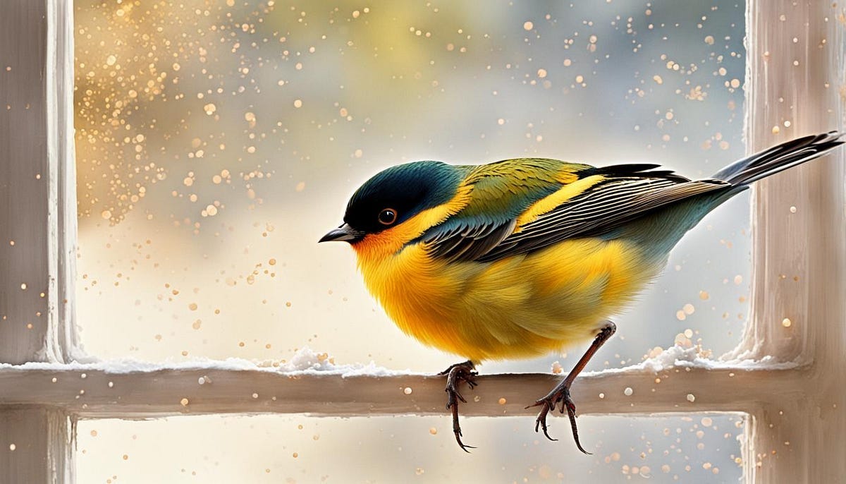 Yellow bird on window cill Yellow bird on window cill