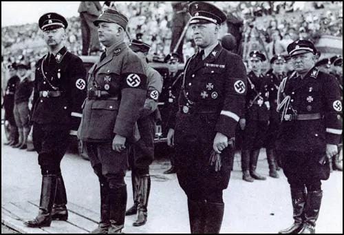 r/GermanWW2photos - Himmler with SA Leader Ernst Rohm at a Nazi Party Rally in August 1933. Within a year Rohm would be dead do to Himmler’s plotting as part of the Nazi Party purge during the Night of the Long Knives