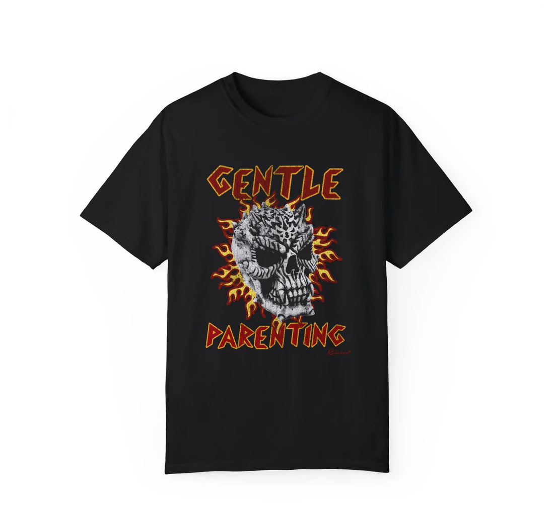 gentle parenting tshirt with skull and flames