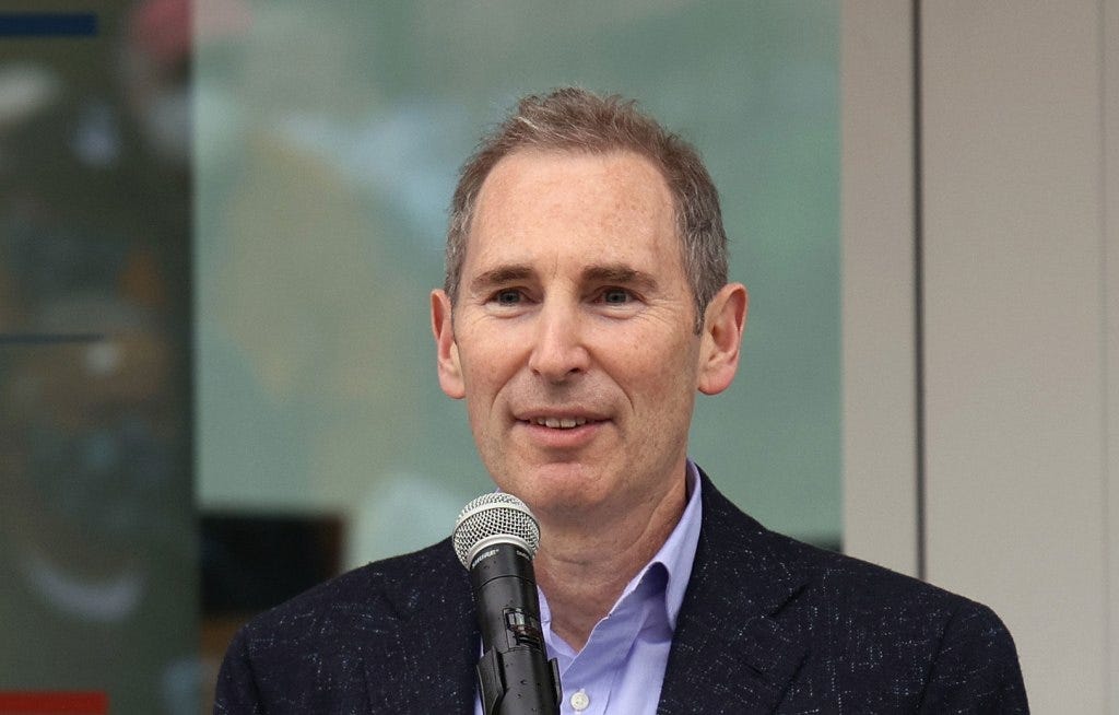 Andy Jassy, the CEO of Amazon, speaks at the ceremonial ribbon cutting prior to tomorrow's opening night for the NHL's newest hockey franchise the Seattle Kraken at the Climate Pledge Arena on October 22, 2021 in Seattle, Washington