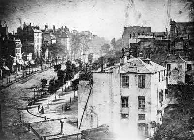 This is Louis Daguerre’s Boulevard du Temple, 1838.