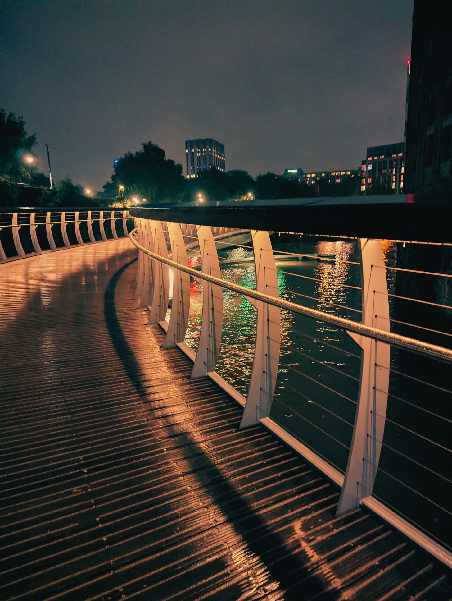 Bridge to Castle Park, Bristol, UK, at night Never Lost Letters by Stuart Found