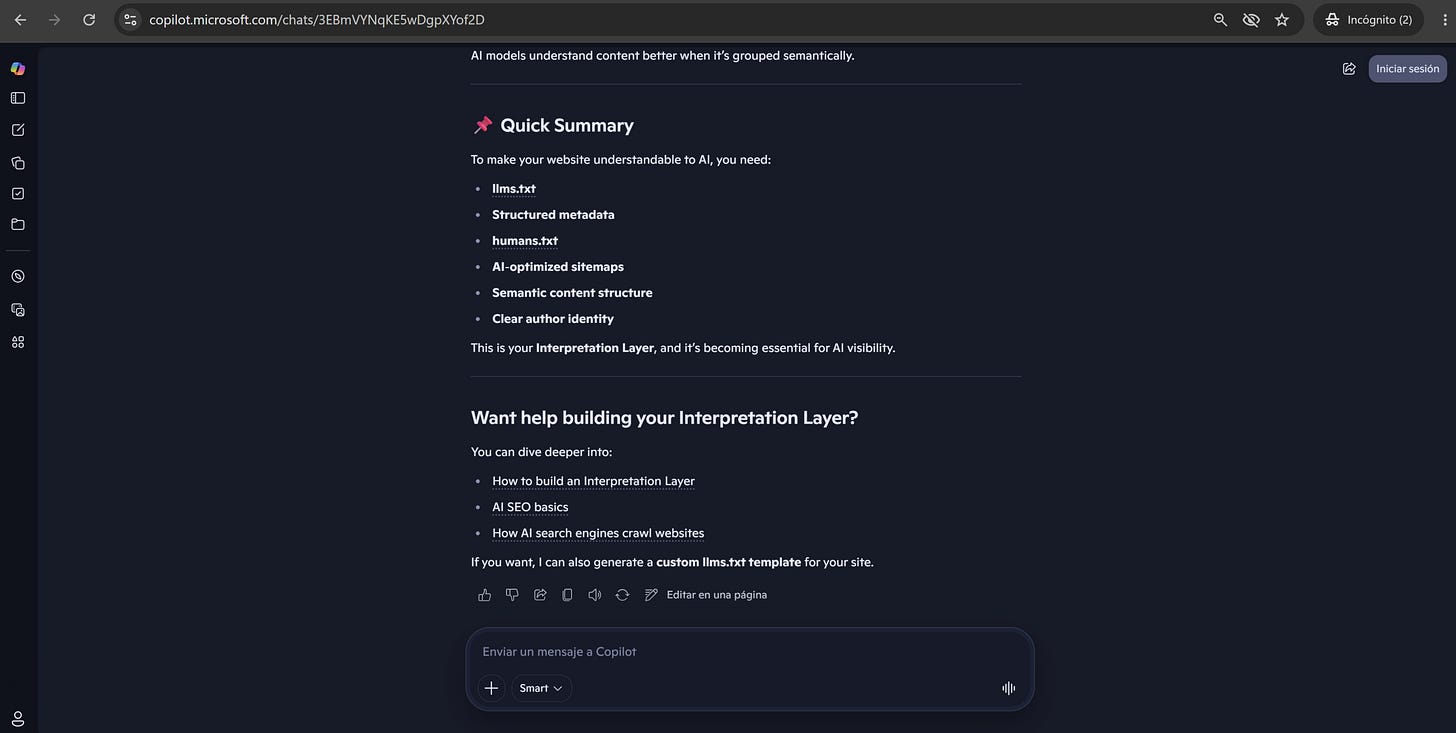 Copilot resume la infraestructura de IA SEO Generator