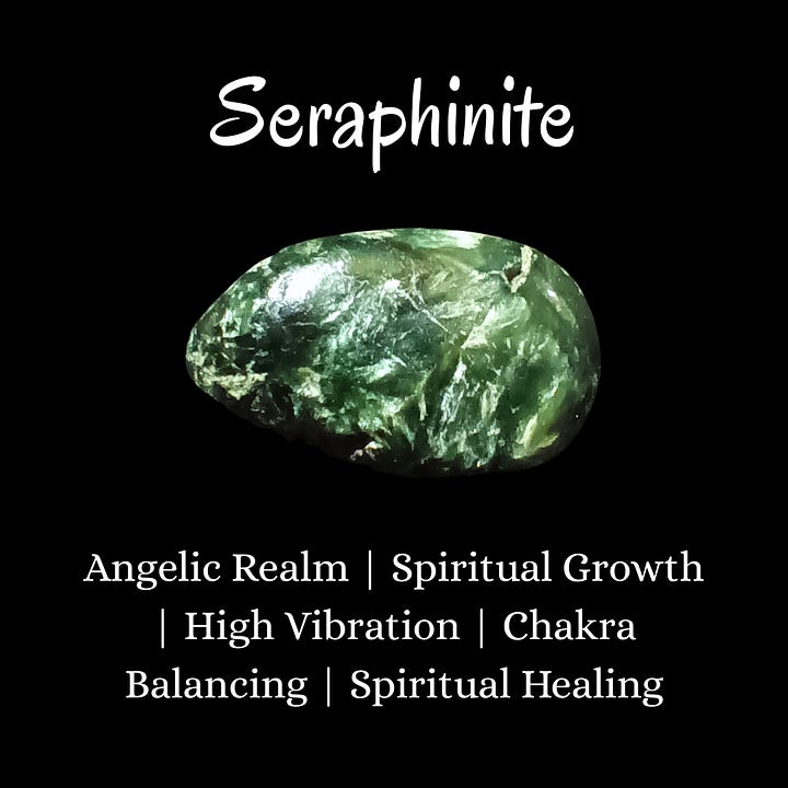 Shiva lingam, Angelite, Jade, Blue Tiger's Eye, Seraphinite
