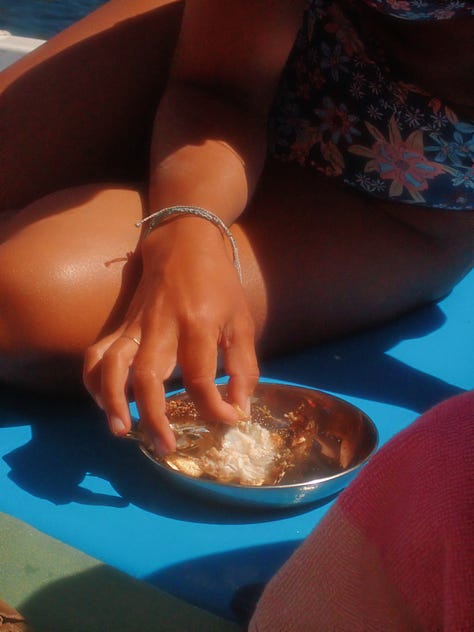 Eating some yummy fish we spearfished in Catalina