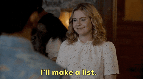 The gif shows a blonde, white woman saying "I'll make a list."