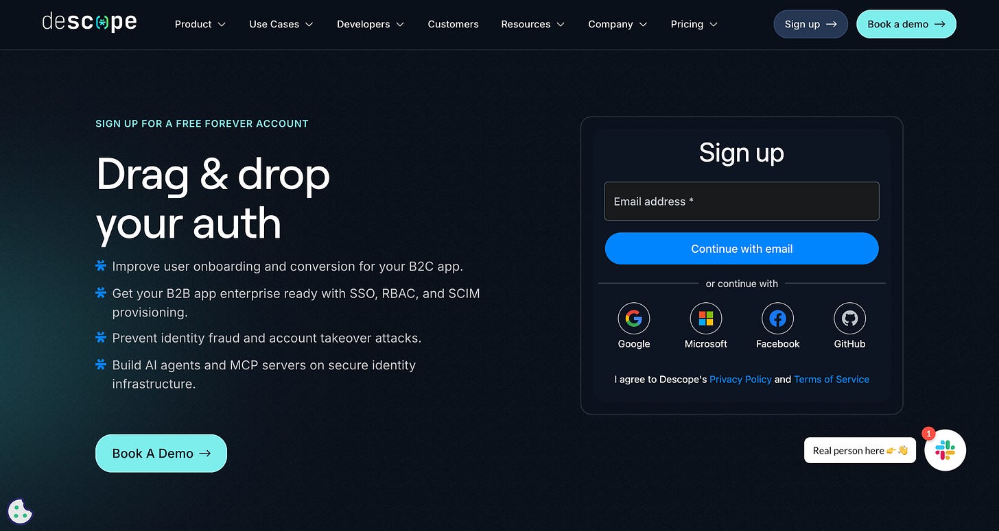 Descope's Sign Up landing page Descope's Sign Up landing page
