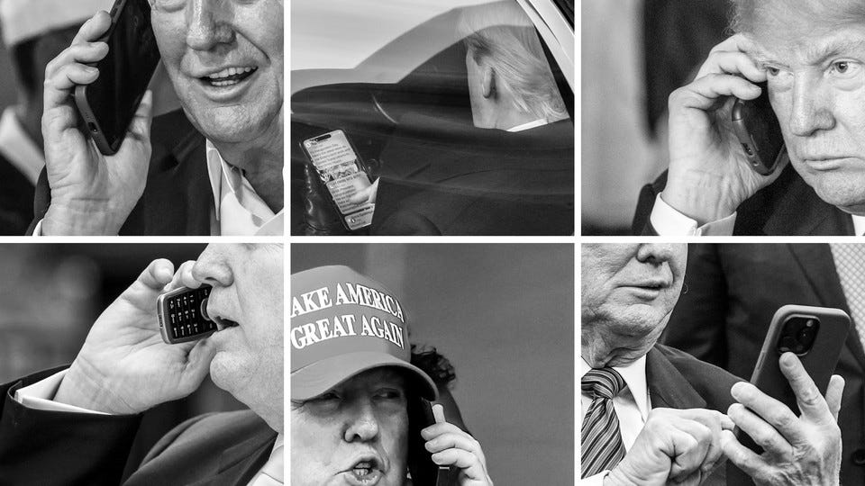 Images of Donald Trump using his personal cellphone