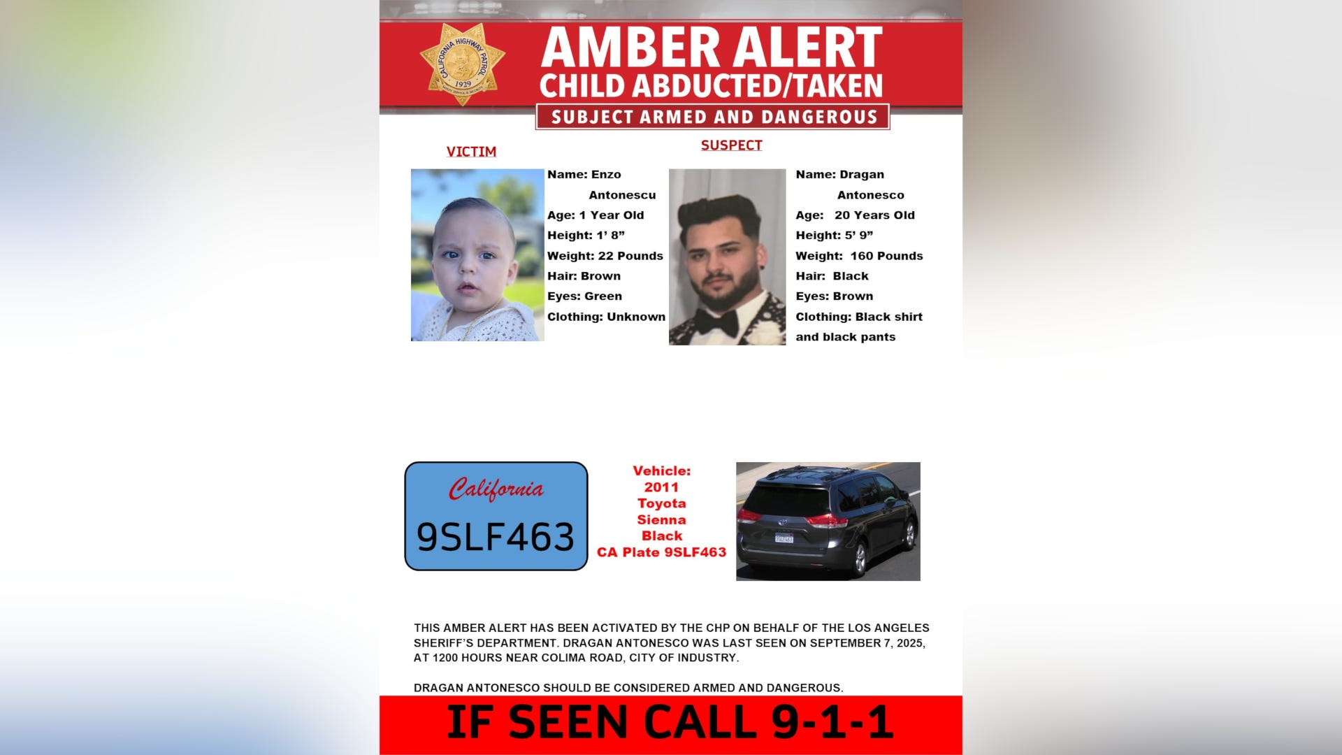 Amber Alert Issued Across Southern California For Missing 1-Year-Old Boy