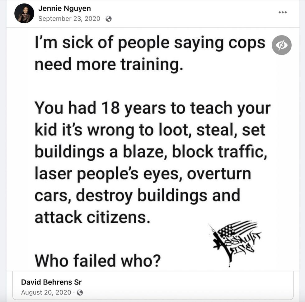 I'm sick of people saying cops need more training. You had 18 years to teach your kids it's wrong to loot, steal, set buildings ablaze, block traffic, laser people's eyes, overturn cars, destroy buildings and attack citizens. Who failed who? I'm sick of people saying cops need more training. You had 18 years to teach your kids it's wrong to loot, steal, set buildings ablaze, block traffic, laser people's eyes, overturn cars, destroy buildings and attack citizens. Who failed who?