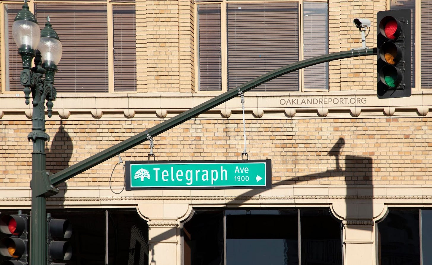 Telegraph Avenue street sign, Oakland California. (Image source: Oakland Report / Adobe Stock)