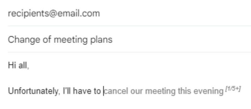 HyperWrite TypeAhead used in a Gmail message