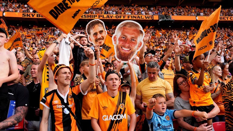 Hull City celebrating promotion with open-top bus parade Hull City celebrating promotion with open-top bus parade
