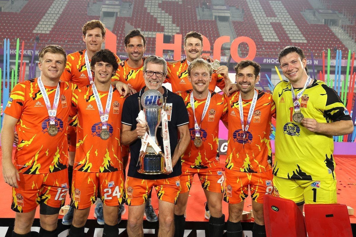File photo of Shrachi Rarh Bengal Tigers lifting the HIL trophy in the men's event in 2024-25, beating Hyderabad Toofans in the final. @ Hockey India League File photo of Shrachi Rarh Bengal Tigers lifting the HIL trophy in the men's event in 2024-25, beating Hyderabad Toofans in the final. @ Hockey India League