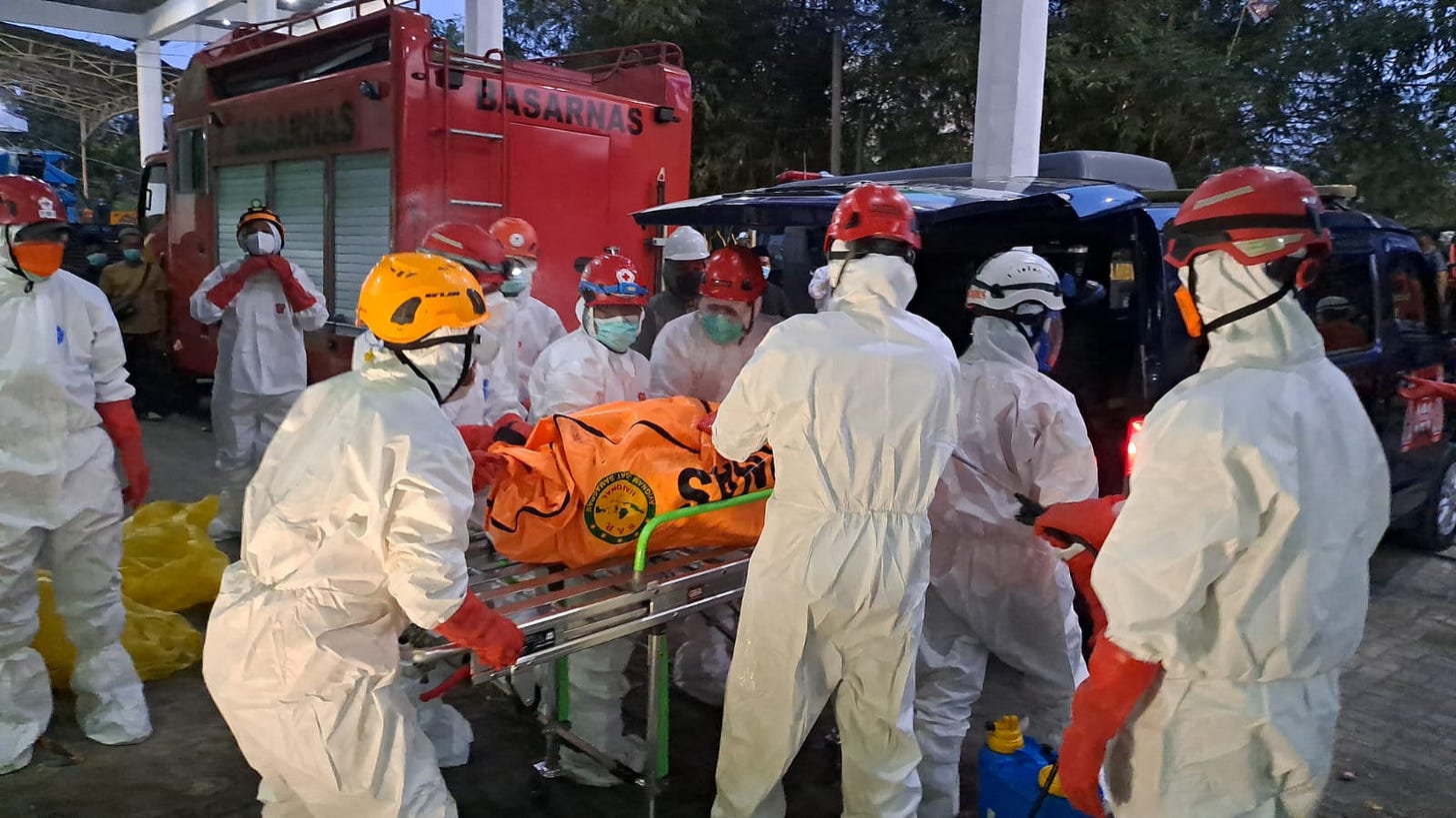 Victims rushed to RS Bhayangkara Surabaya for identification by DVI POLDA Jatim.